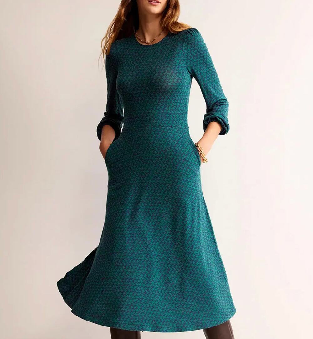 Boden Womens 0 Petite Blue Green Camille Jersey Knit Midi Dress